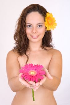 Beautiful Girl With A Flower Stock Photos