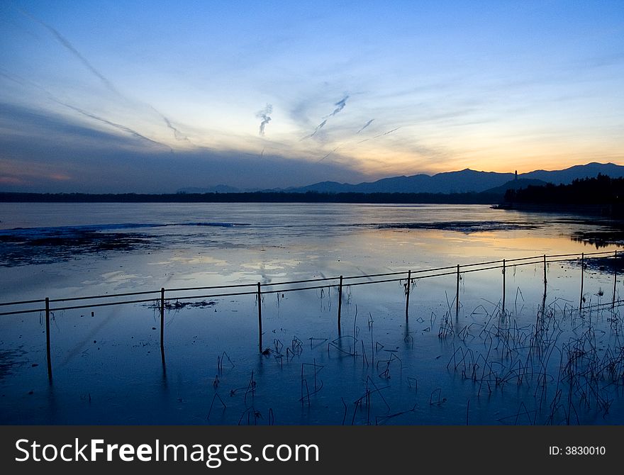 Kun Ming Lake of Summer Palace in Evening