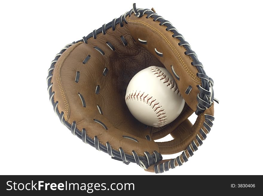 Baseball and mitt isolated on white background