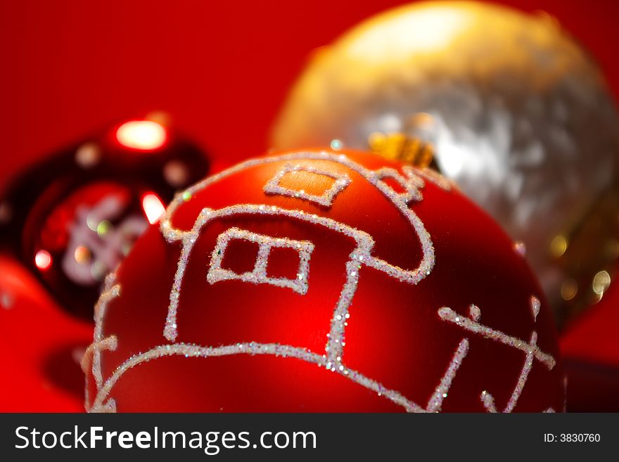 Christmas decoratioÑ‚ red ball with white ornament