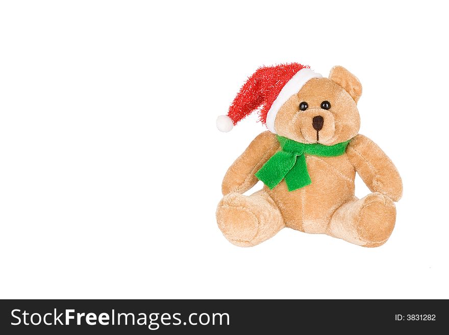 Bear Teddy with Santa hat - isolated over a white background. Bear Teddy with Santa hat - isolated over a white background