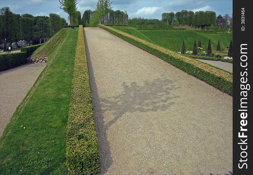 View of Pathway leading up Garden Terrace at a Castle in Denmark. View of Pathway leading up Garden Terrace at a Castle in Denmark