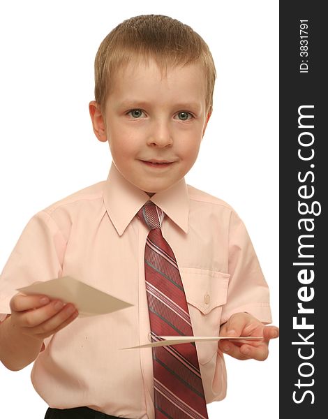 The Happy Boy Holds In A Hand An Envelope