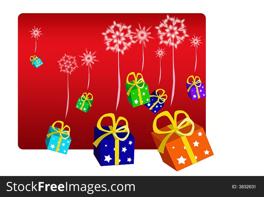 Computer generated image of gift boxes with snow flakes. Computer generated image of gift boxes with snow flakes
