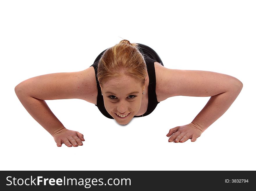 Pushup isolated with blond looking up. Pushup isolated with blond looking up