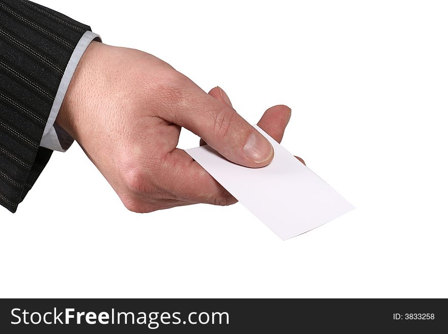 Hand giving a visiting card, Holds check