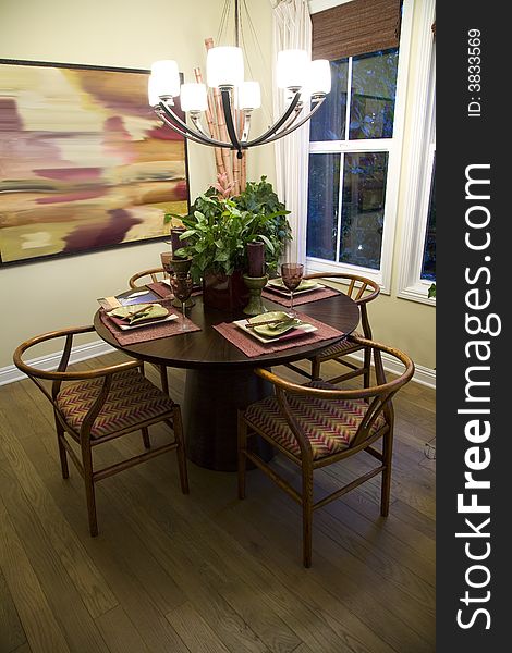 Dining room and table with moden decor. Dining room and table with moden decor.