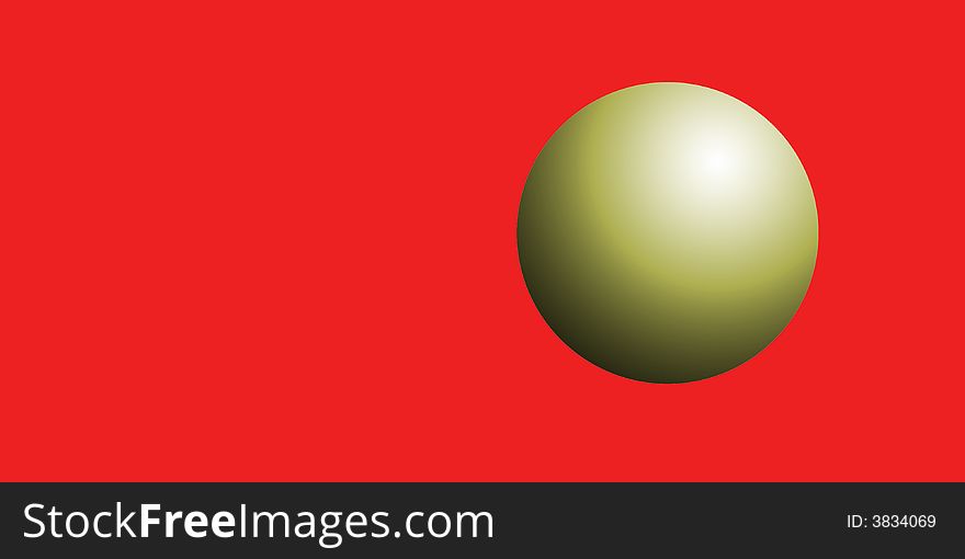 A golden orb isolated against a red background. A golden orb isolated against a red background