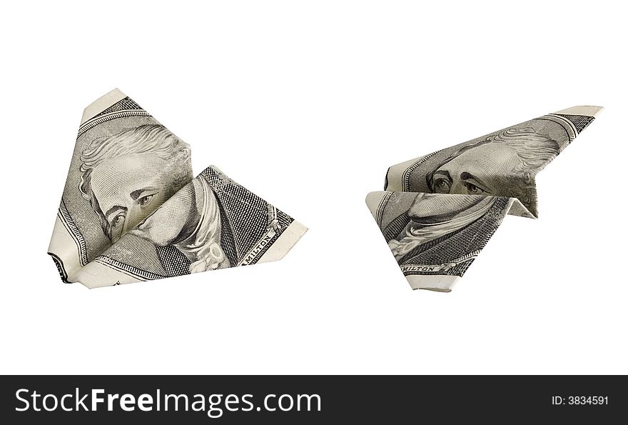 Airplanes made from dollar banknote