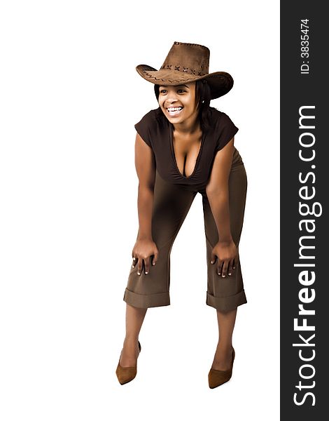 Young African woman casual dressed with cowboy hat. Young African woman casual dressed with cowboy hat