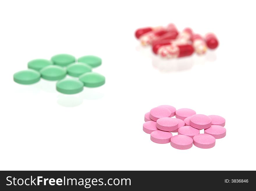 Many different tablets on a white background