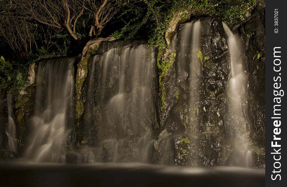 Waterfall Feature At Night