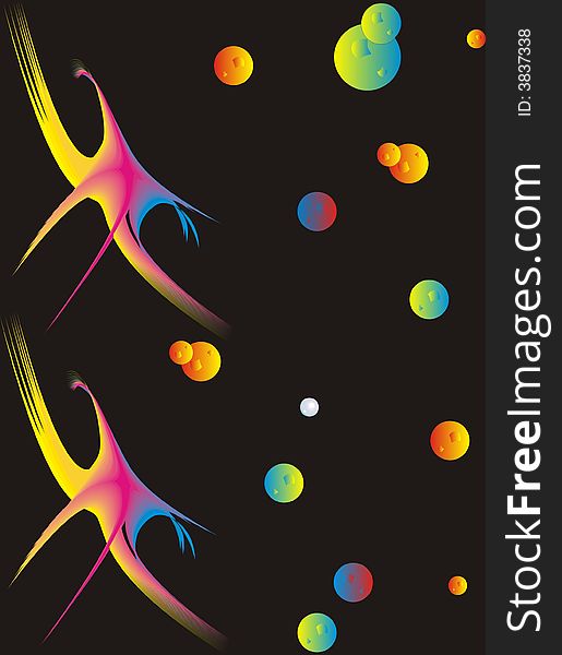 Colourful abstract planets on black background