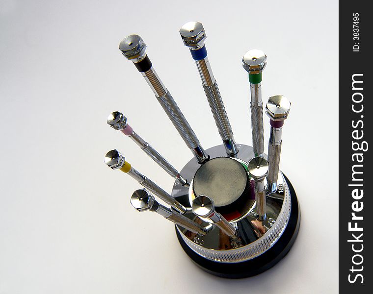 A view with a watchmaker screwdrivers set