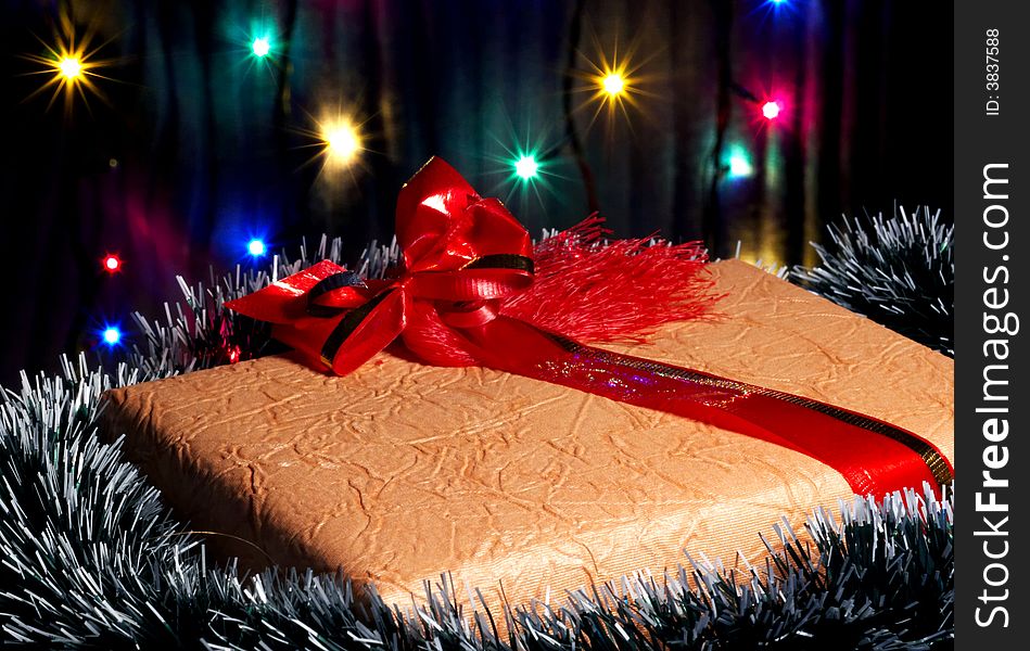 Christmas present box with xmas lights