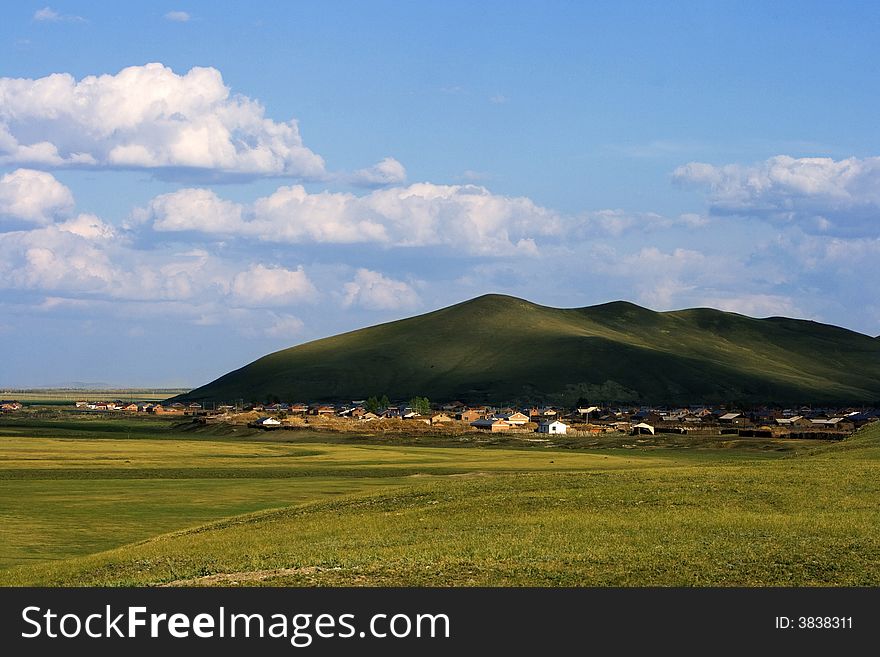 An isolated village in Inner Mongolia, summer view.