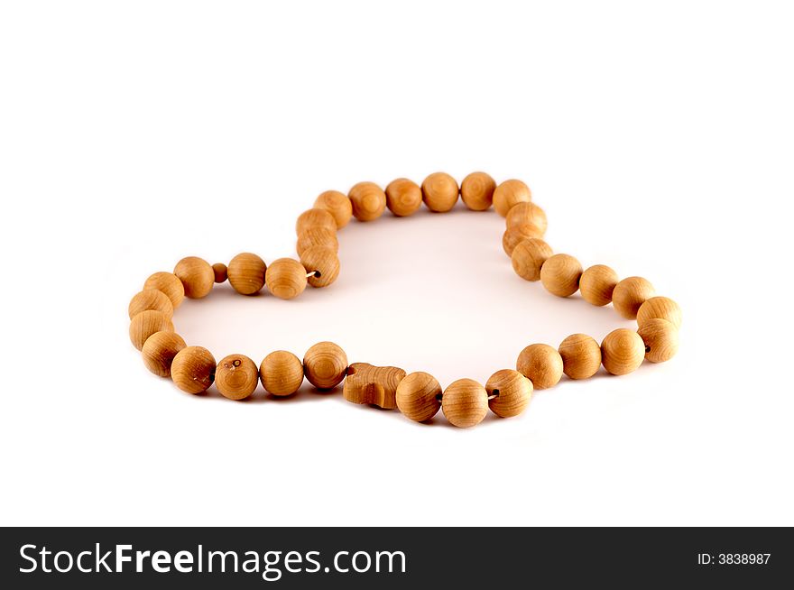 Wooden rosary isolated on wwhite background