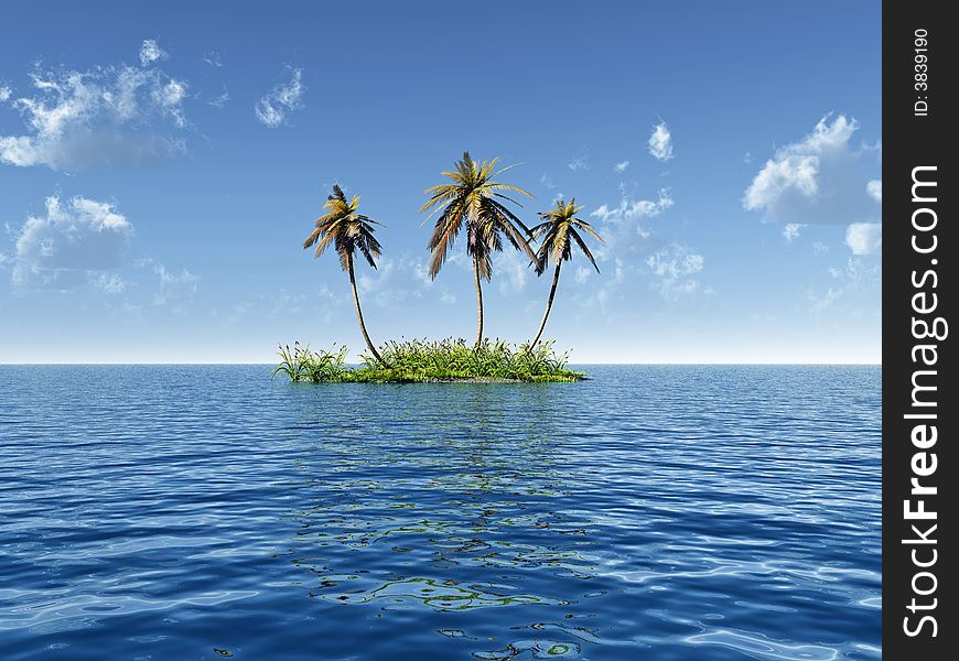 Coconut palm trees on a small island - digital artwork. Coconut palm trees on a small island - digital artwork