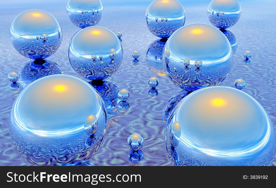 Mirror spheres reflected a smooth surface - 3d scene. Mirror spheres reflected a smooth surface - 3d scene