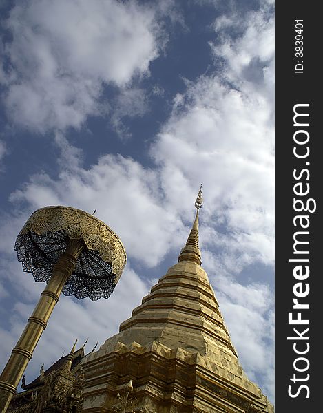 Golden pagoda and beatiful sky. Golden pagoda and beatiful sky