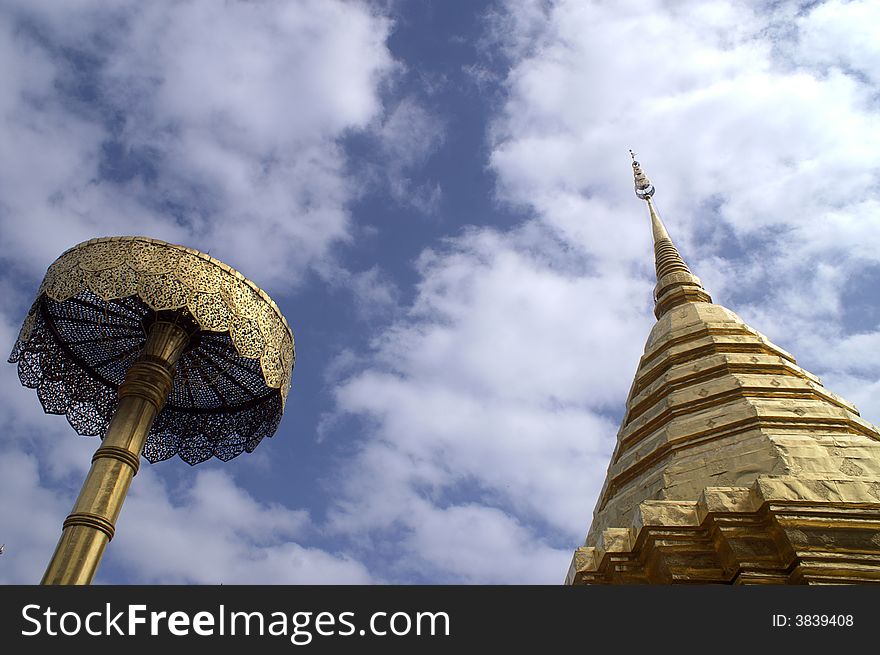 Golden pagoda and beautiful sky. Golden pagoda and beautiful sky