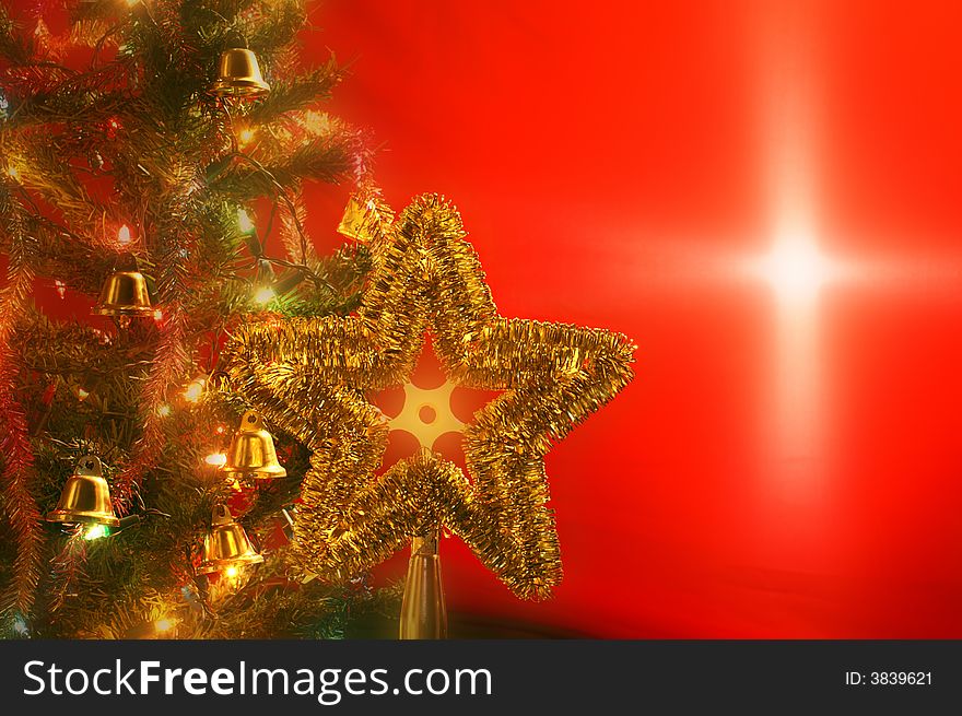 X mas tree in red background