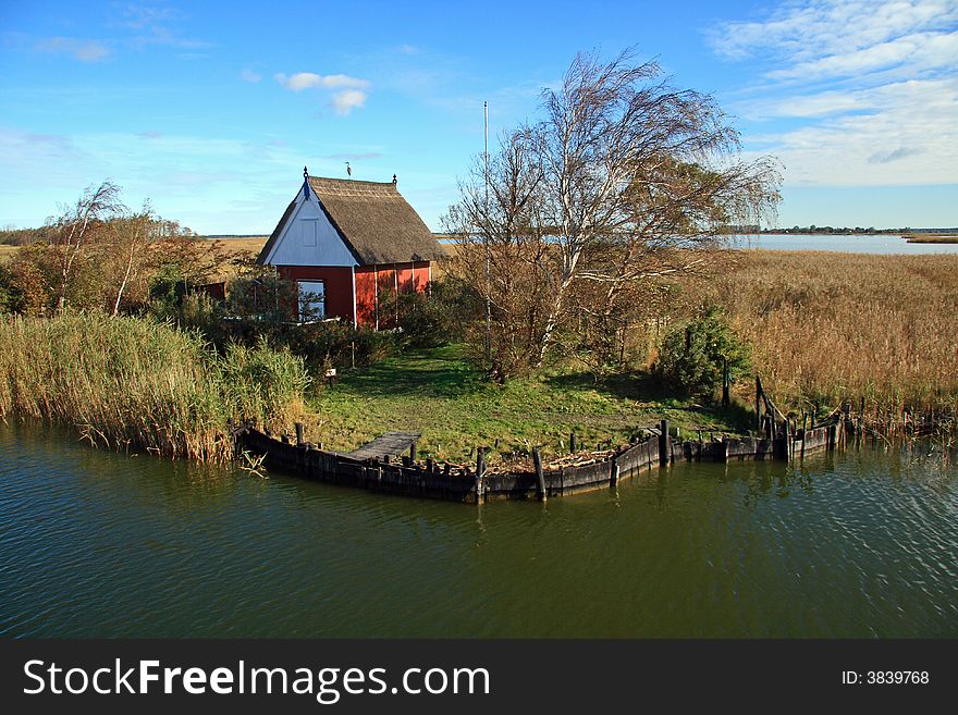 Fisherman`s hut on a small island, Nationalpark Vorpommersche Boddenlandschaft