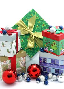Christmas Gift Boxes With Christmas Ornaments Stock Photo Christmas Gift Boxes With Christmas Ornaments Stock Photo