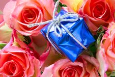 Gift Box Close-up And Roses Stock Image Gift Box Close-up And Roses Stock Image