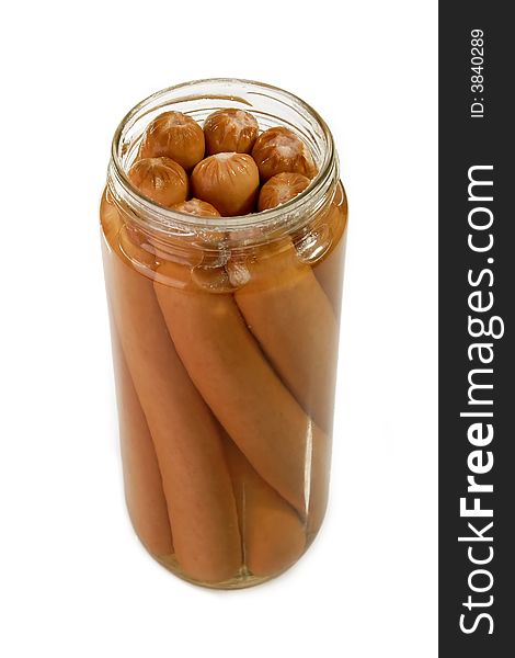 Frankfurter Sausage in a openend glass on bright background. Frankfurter Sausage in a openend glass on bright background