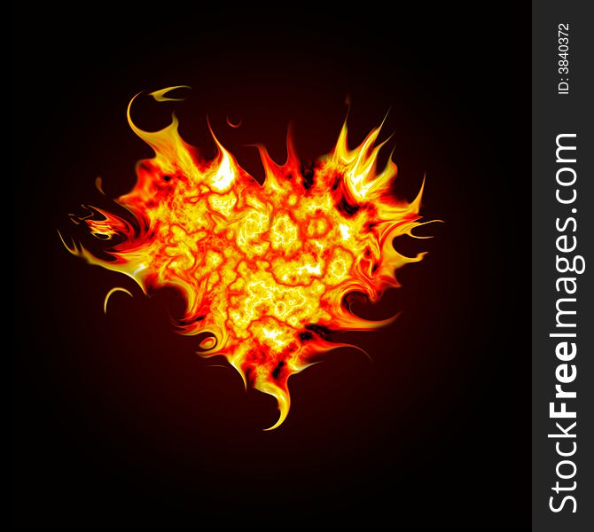 Heart on fire to symbolise burning passion and love. Heart on fire to symbolise burning passion and love