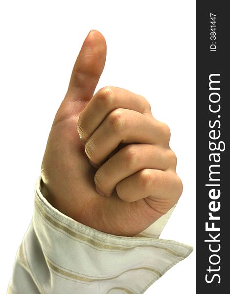 Female hand with thum raise up. White background. Isolated. Female hand with thum raise up. White background. Isolated.