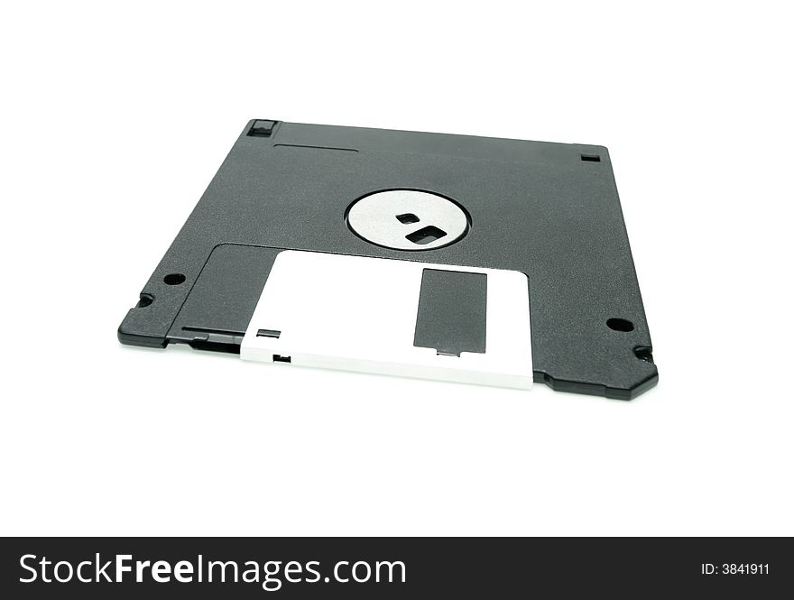 Black floppy disc isolated on white background