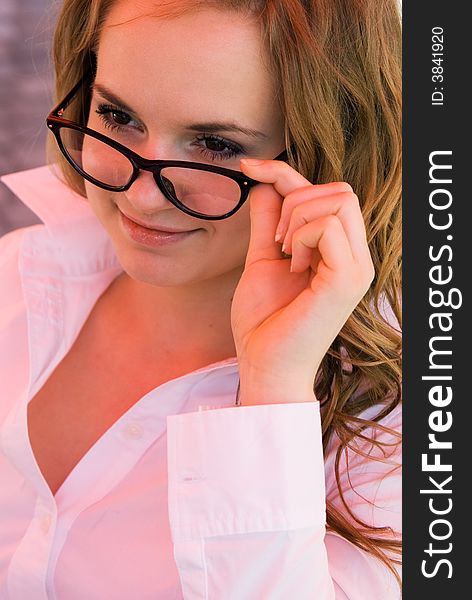 Intelligent beautiful young woman with glasses. Intelligent beautiful young woman with glasses