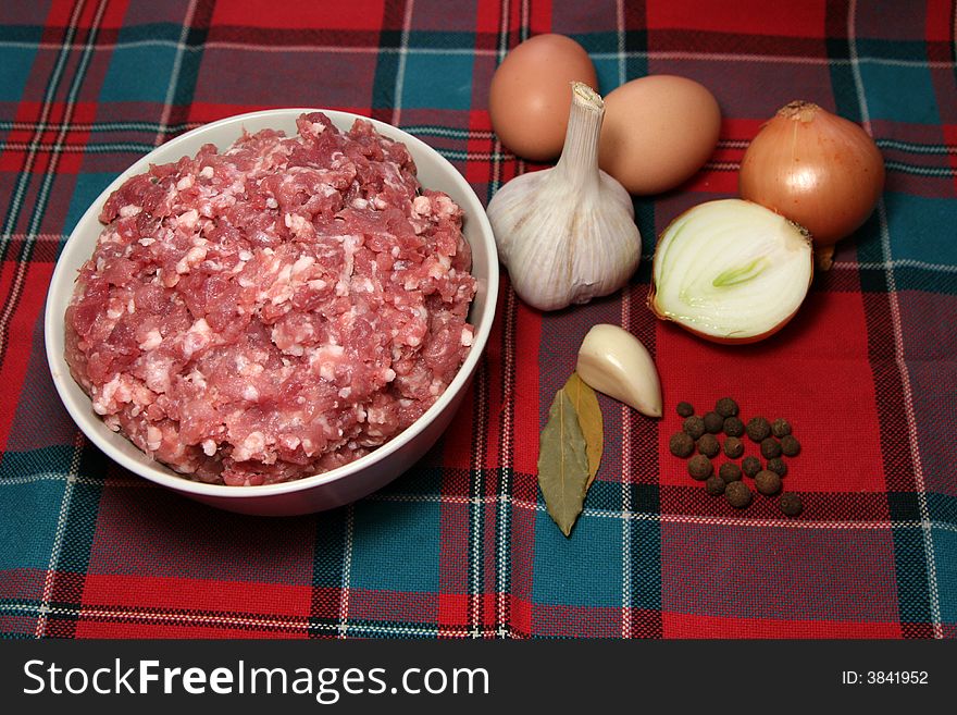 Ground red, raw and fresh meat and onion, garlic, eggs and spices. Ground red, raw and fresh meat and onion, garlic, eggs and spices.