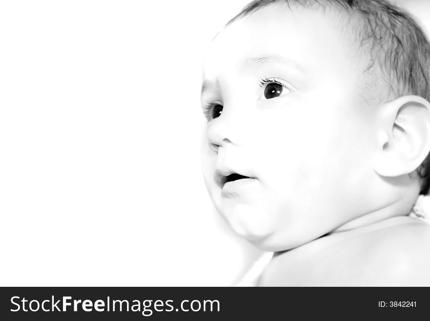 Close up portrait of a baby over white