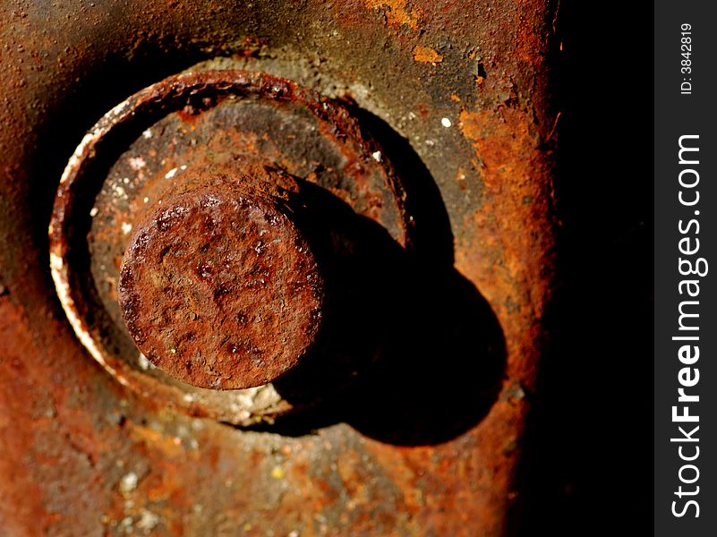 Close up macro image of rusted bolt with patina. Close up macro image of rusted bolt with patina