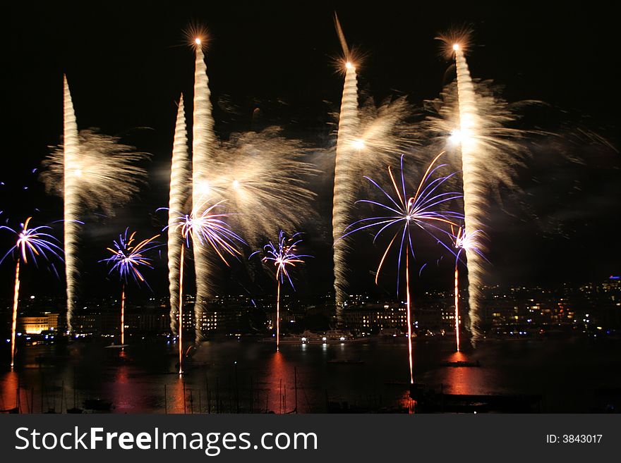 Fireworks on the lake Geneva