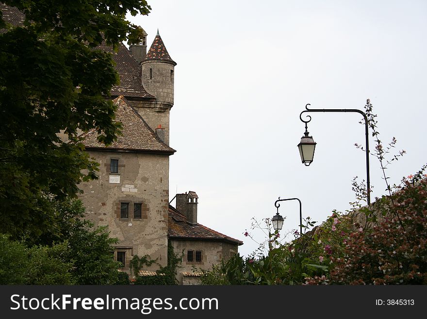 Castle in medieval village france