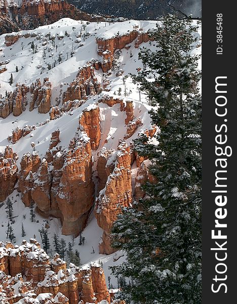 Hoodoos covered in snow after snow storm. Hoodoos covered in snow after snow storm.