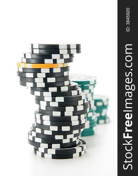 Stack of casino chips isolated over white background