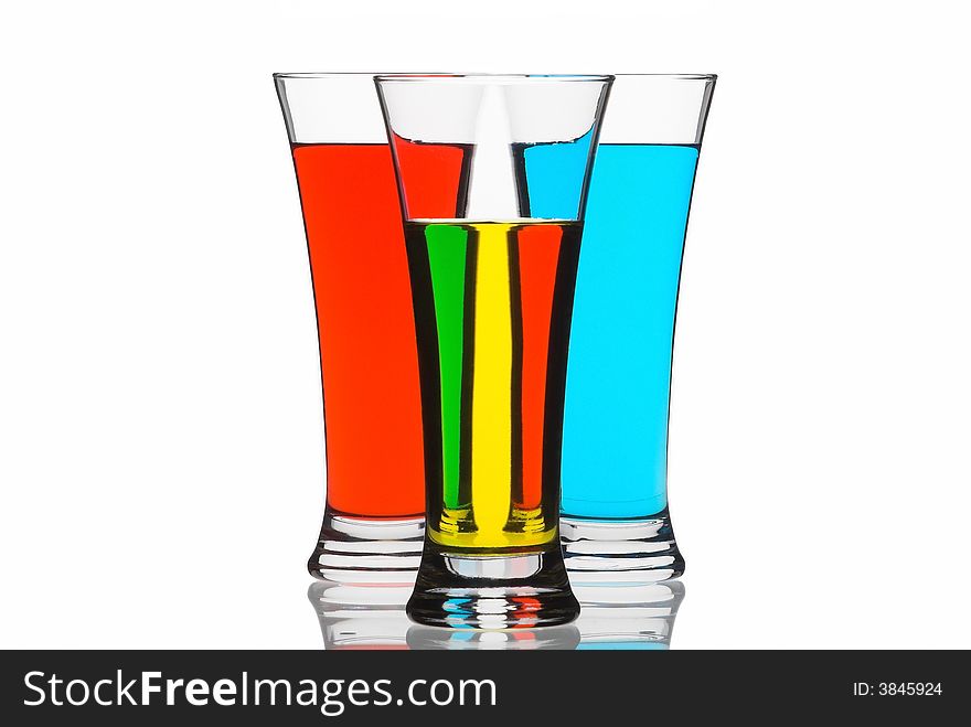 Three glasses with color liquid