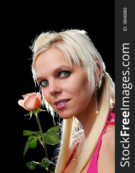 Portrait Of Blond With Rose