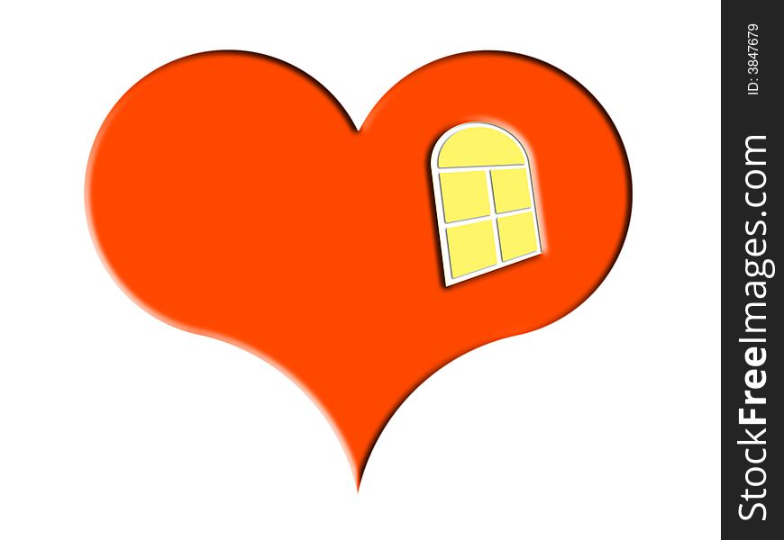 Red heart with window on a white background
