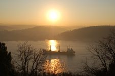Ship On Bosphorus At Sunrise Stock Photography Ship On Bosphorus At Sunrise Stock Photography