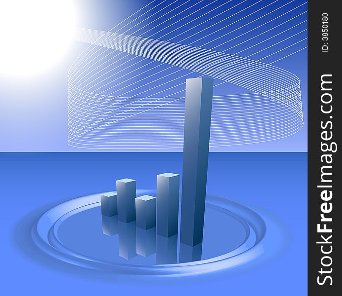 A modern bar chart with digital wave effect. A modern bar chart with digital wave effect.