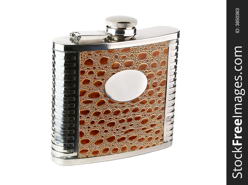 Isolated metal flask bottle over white