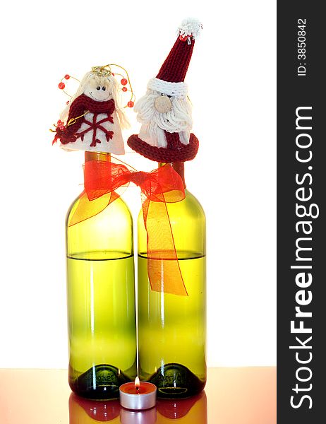 Two wine bottles, santa-claus