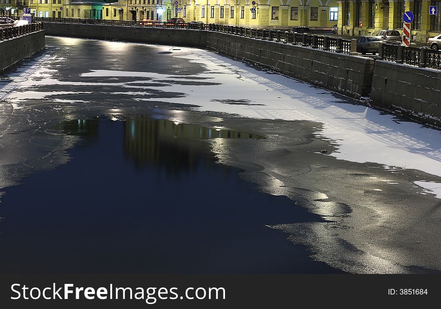 The freezing channel at night - St.Petersburg, Russia