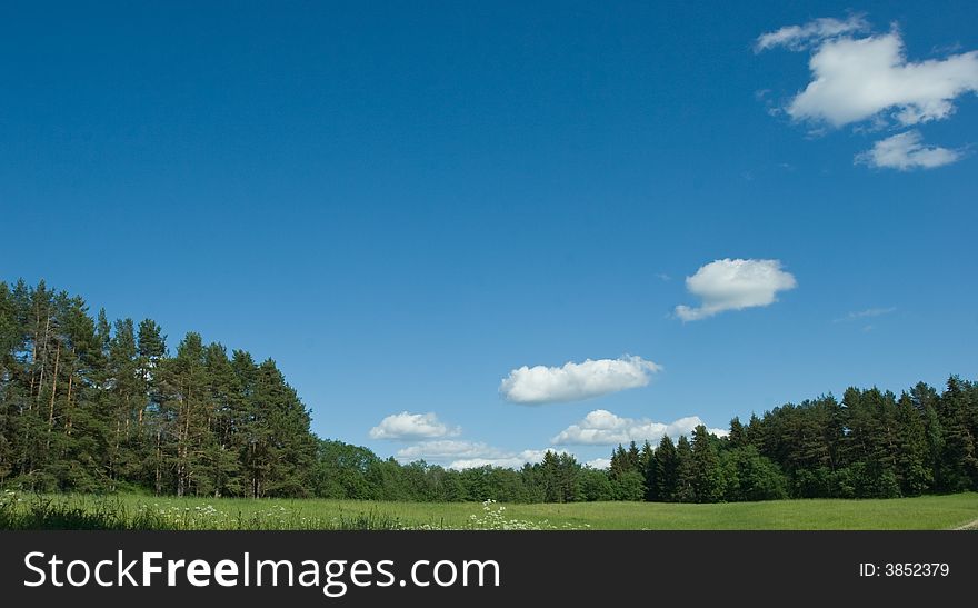 Summer landscape with trees and clouds at Seliger lake, Russia. Summer landscape with trees and clouds at Seliger lake, Russia